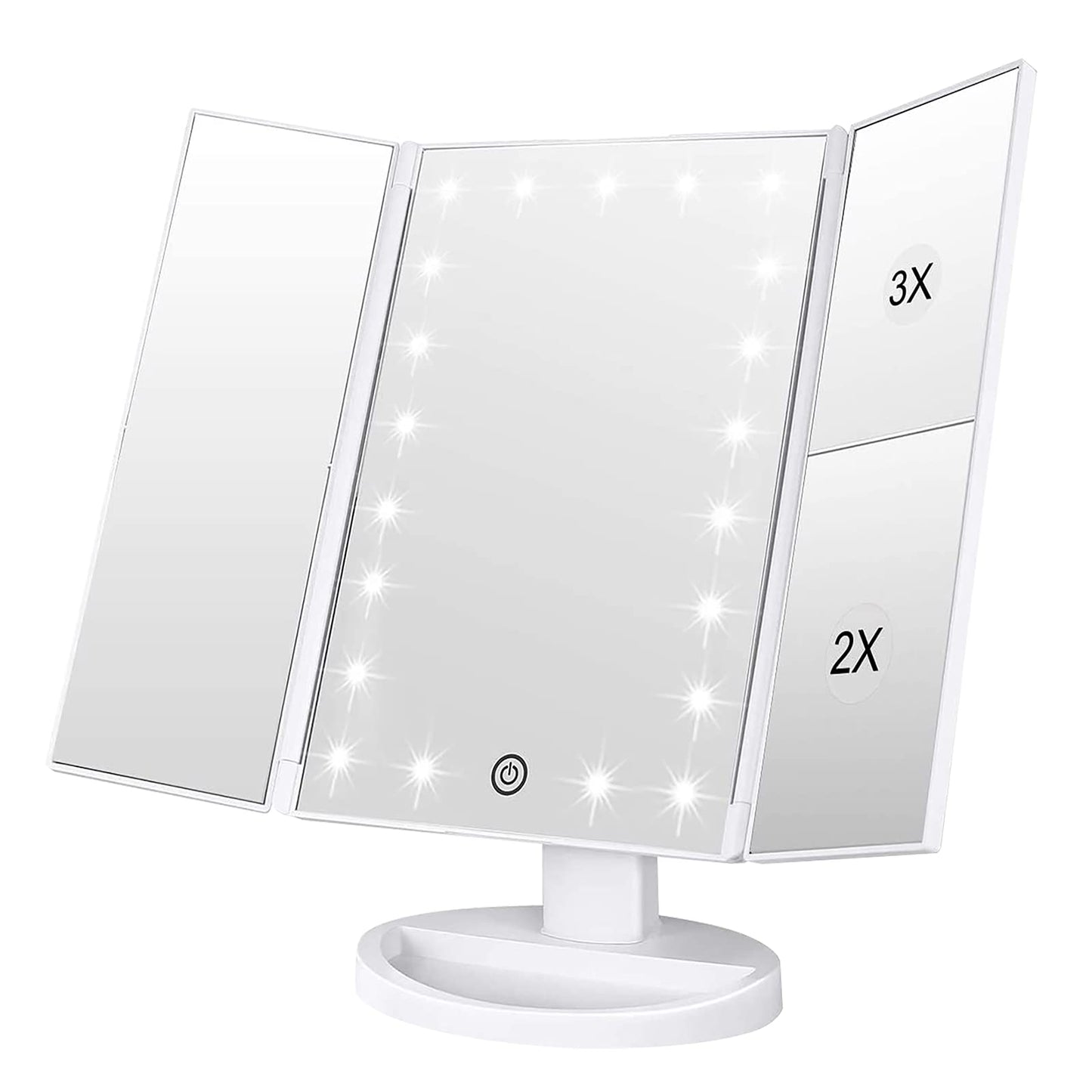WEILY Make-up Spiegel met 21 LED Lampen, Twee Voedingsmodi, Verstelbaar Touchscreen en 1x/2x/3x Vergroting Drievoudige Vanity Spiegel, Cadeau voor Vrouwen (Roze)