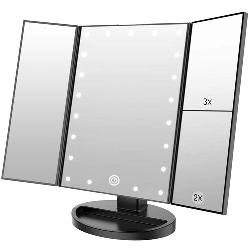 WEILY Make-up Spiegel met 21 LED Lampen, Twee Voedingsmodi, Verstelbaar Touchscreen en 1x/2x/3x Vergroting Drievoudige Vanity Spiegel, Cadeau voor Vrouwen (Roze)