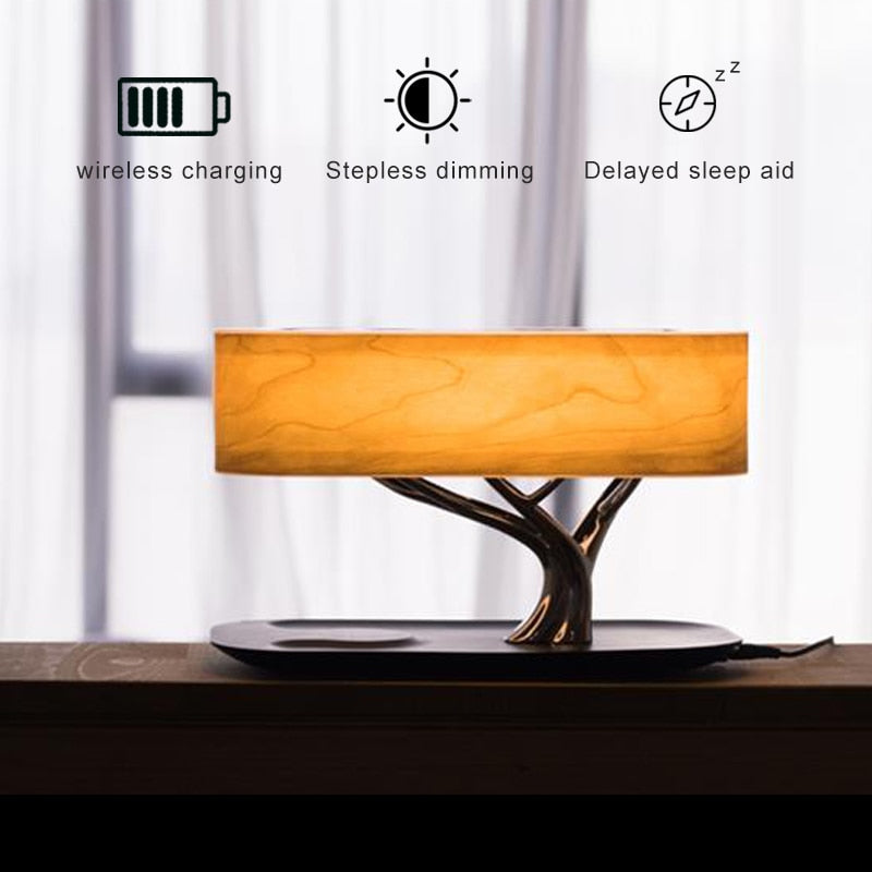 Decoratieve Boomlicht Tafellamp Muziek Bluetooth Speaker Bedlamp WiFi Speaker LED Licht Mobiele Telefoon QI Draadloos Opladen voor Thuis