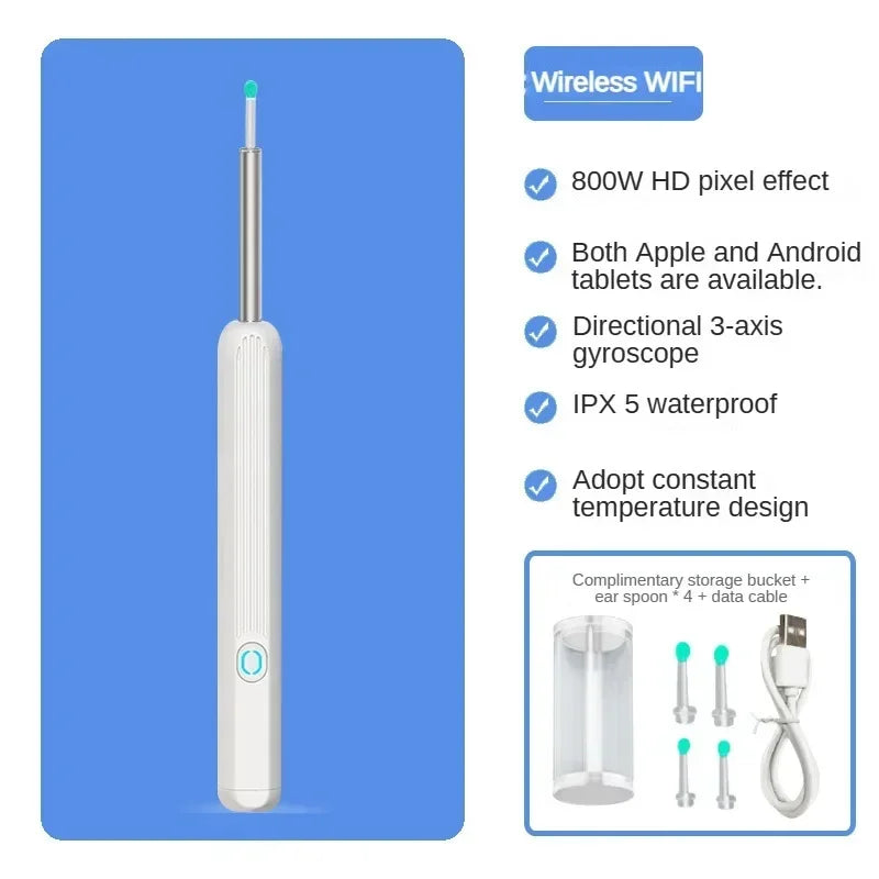 Draadloze Wi-fi Visuele Oorreiniger Otoscoop Oorsmeer Verwijderingskit met 1296P HD Camera en Oorlepels Endoscoop Gereedschap Kit