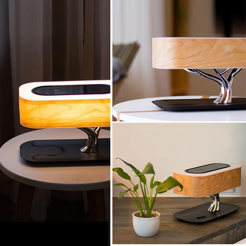 Decoratieve Boomlicht Tafellamp Muziek Bluetooth Speaker Bedlamp WiFi Speaker LED Licht Mobiele Telefoon QI Draadloos Opladen voor Thuis