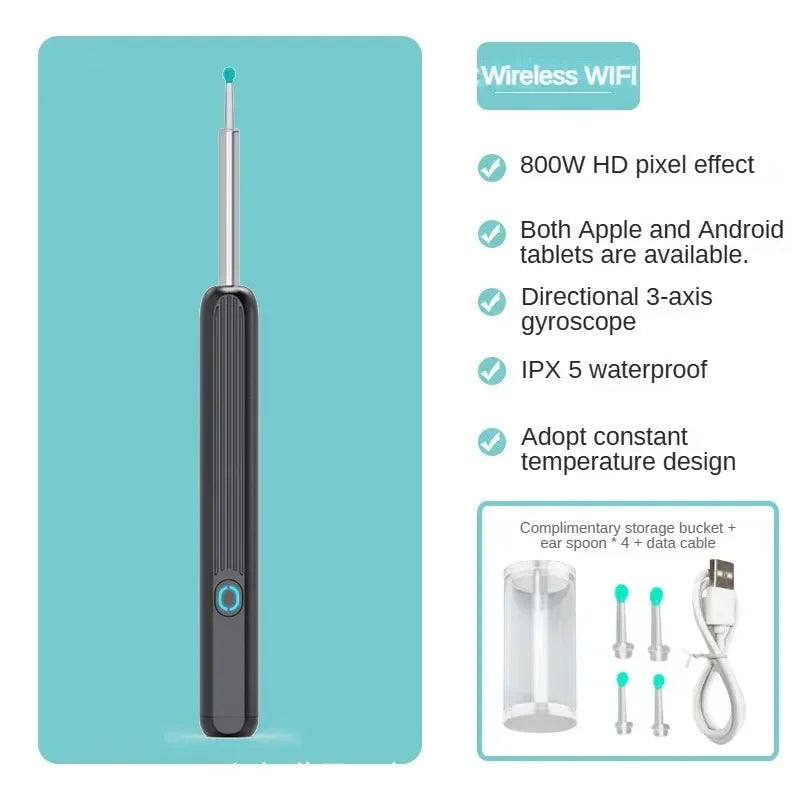 Draadloze Wi-fi Visuele Oorreiniger Otoscoop Oorsmeer Verwijderingskit met 1296P HD Camera en Oorlepels Endoscoop Gereedschap Kit