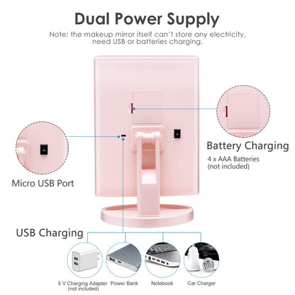 WEILY Make-up Spiegel met 21 LED Lampen, Twee Voedingsmodi, Verstelbaar Touchscreen en 1x/2x/3x Vergroting Drievoudige Vanity Spiegel, Cadeau voor Vrouwen (Roze)